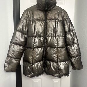 Lauren Ralph Lauren Metallic Puffer Jacket S Dark Gray